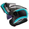 LS2 STROBE 2 VICTORY MAT TITANIUM-BEYAZ-METAL MAVİ KASK ÇENE AÇILIR Resimi